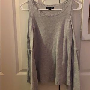 Grey open shoulder bell sleeve sweater